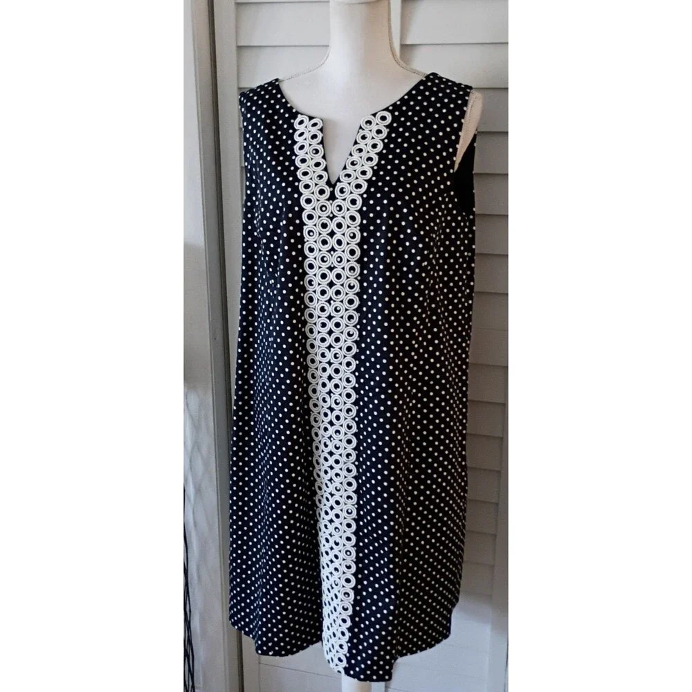 Jones Studio women's Polka Dot Embroidered‎ Sleeveless Dress 16W NEW